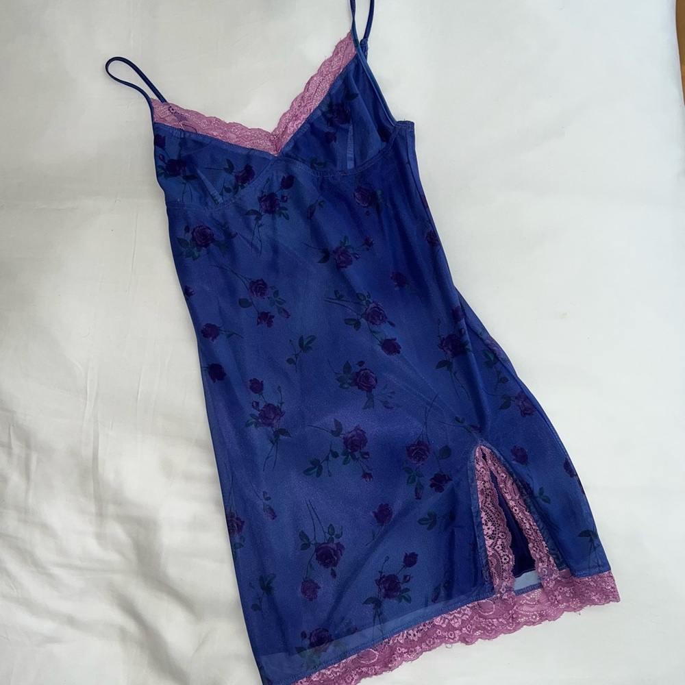 Blue lace Lined Slip Dress